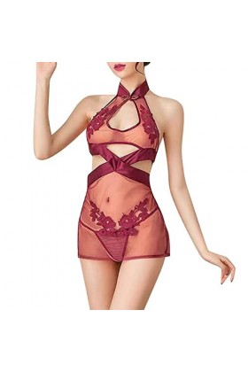 MNRIUOCII Sexy Lace Sling Home Cloth O-Neck Camisole Robe de nuit pour personnes âgées, rouge, taille unique