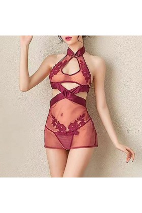 MNRIUOCII Sexy Lace Sling Home Cloth O-Neck Camisole Robe de nuit pour personnes âgées, rouge, taille unique