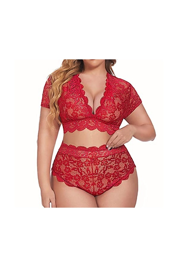 Ensemble de Lingerie Grande Taille pour Femme Sexy Halter Choker Soutien-Gorge à Bretelles et Culotte 2 pièces Ensemble de so
