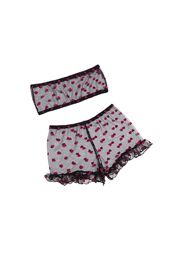 Love Pattern Dentelle Femmes Lingerie Sexy Pyjama Ensemble Top Robe Dames, Noir , L