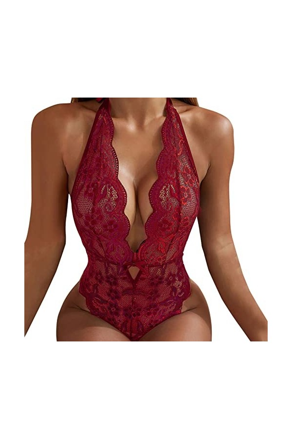 LDadgf Sous-vêtements anaux pour femme - Sexy - En dentelle rouge, Bordeaux, XL