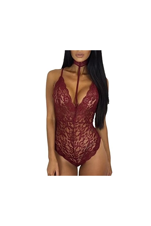 Corset grande taille femme sexy mode dentelle sous-vêtements écolière costume lingerie, rouge, L