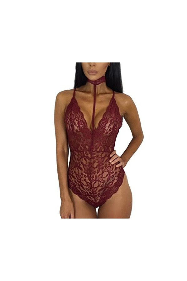 Corset grande taille femme sexy mode dentelle sous-vêtements écolière costume lingerie, rouge, L