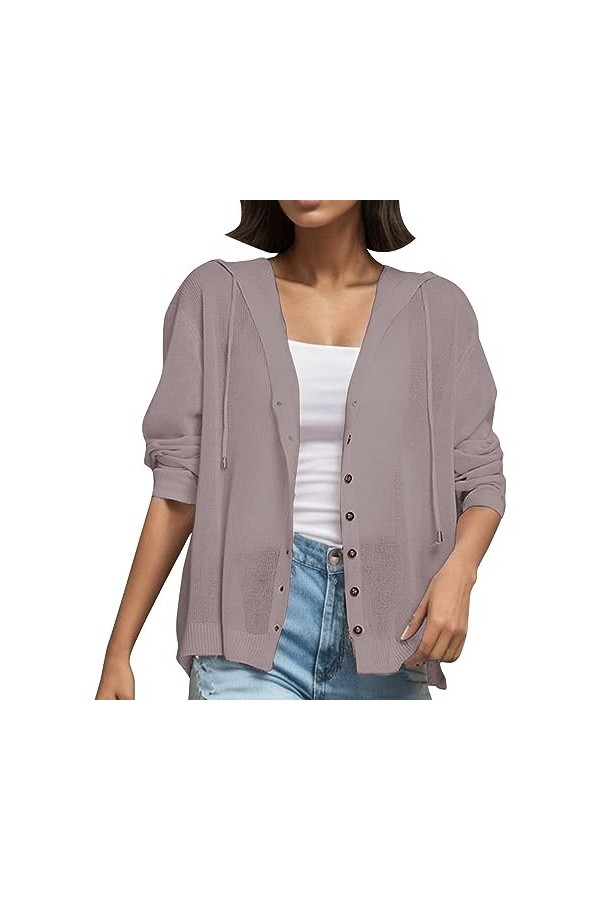 Gefomuofe Cardigan long en tricot pour femme - Manteau dété - Léger et élégant - En tricot ouvert - Long - Coupe-vent - Manc