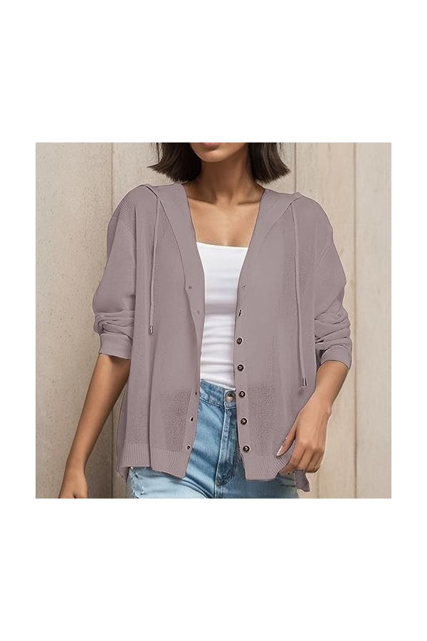 Gefomuofe Cardigan long en tricot pour femme - Manteau dété - Léger et élégant - En tricot ouvert - Long - Coupe-vent - Manc