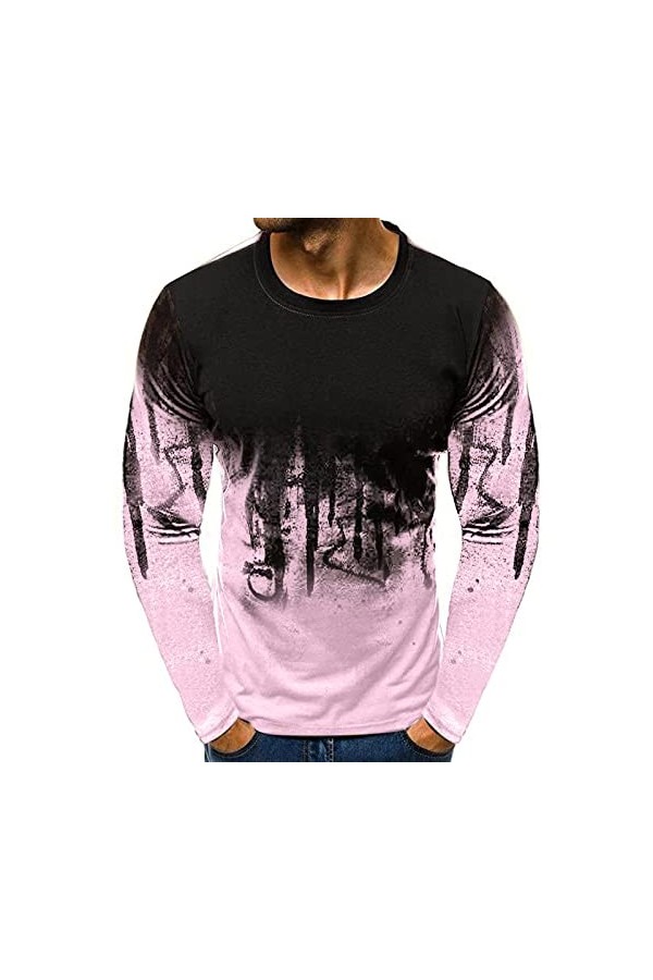 T-shirt de sport à manches longues pour homme - En tissu fin - Fonctionnel - Pour le tennis - Décontracté - Pour homme, Rose,