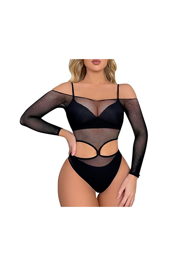 Générique Femmes Lingerie Manches Longues Body Sexy Mesh Teddy sous-Vêtements Tenue Sexy Ouverte