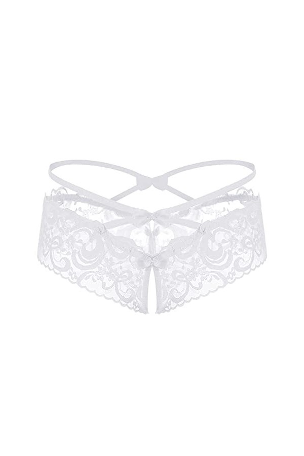Sous-vêtements en dentelle ouverte pour femme - Lingerie transparente avec nœud à lentrejambe - Lingerie sexy baggy de nuit 