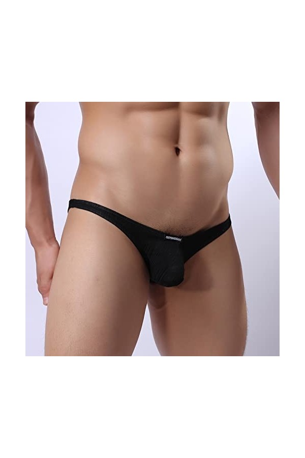 BOTCAM Sous-vêtements de sport pour homme - En soie glacée douce - Lavable - Sexy - Triangle - Pour homme, Noir , L