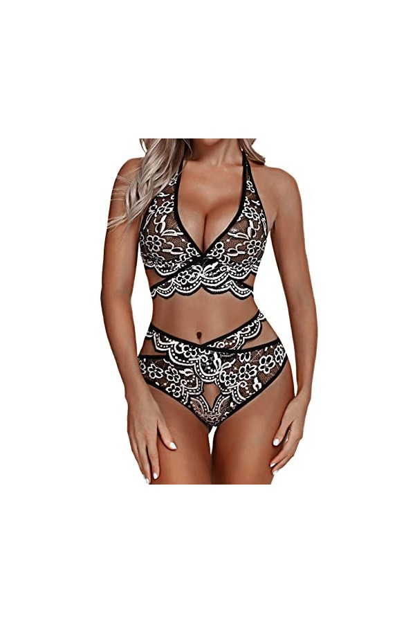 Vêtements De Nuit Femme Erotique Ensemble Soutien Gorge et String Sexy Lingerie Sexy Ensemble Dentelle sous-Vetements 2 Pièce