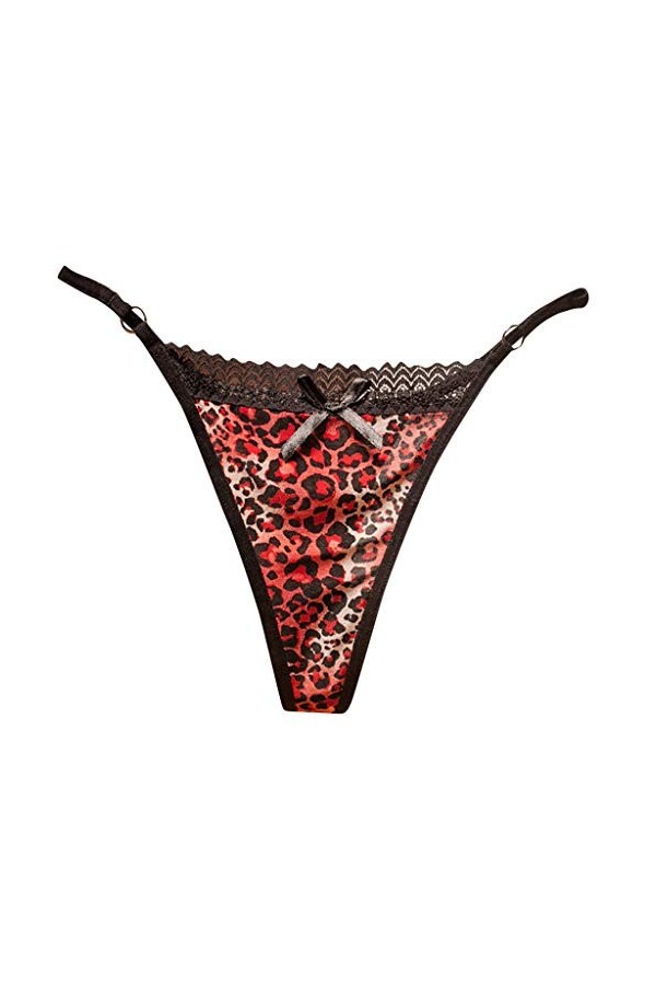 Sous-vêtements Sexyléopard Vêtements Dentelle Culotte en Maille Pure Bas Sexy Femme de Noël Lingerie Rouge, Taille unique 