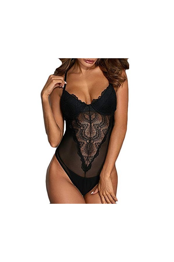 Babyput Soutien-gorge sexy en dentelle pour femme, Noir , XXL