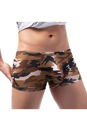 Caleçon rétro pour homme - Imprimé camouflage respirant - Taille basse - Sexy - En tricot, café, XL