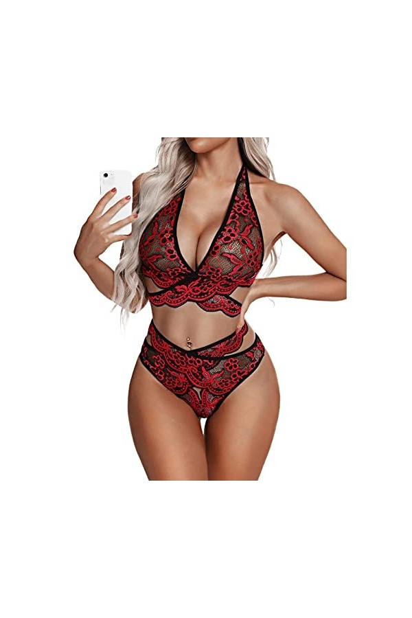 Vêtements De Nuit Femme Erotique Ensemble Soutien Gorge et String Sexy Lingerie Sexy Ensemble Dentelle sous-Vetements 2 Pièce