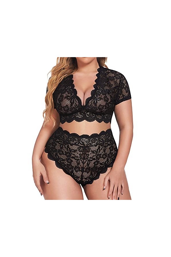 Ensemble de Lingerie Grande Taille pour Femme Sexy Halter Choker Soutien-Gorge à Bretelles et Culotte 2 pièces Ensemble de so