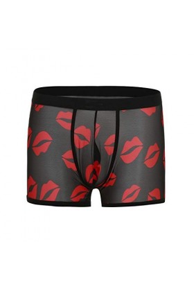 Boxer sexy pour homme - Lèvre confortable - Transparent - Sous-vêtements rétro - Pour homme, Noir , XXL