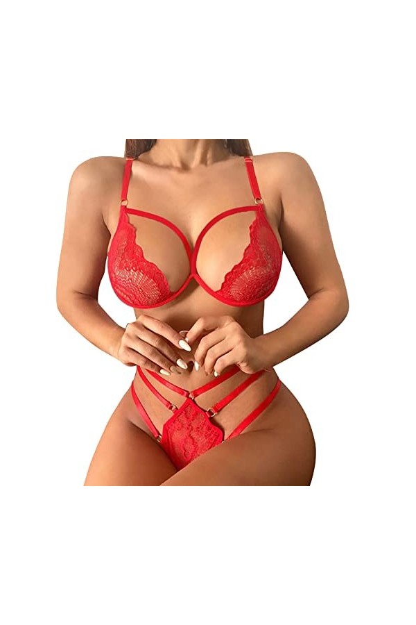 YWSTYllelty Sexy Sheer Floral Lace pyjamas lingerie set haute taille Sleepwear soutien-gorge et culotte deux pièces de nuit À