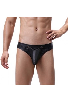 LONGYY Boxer Rigolo Homme Hommes Sexy Low Waisted Ouverture Imitation Cuir sous-vêtements Confortables Slip De Borat Black, 