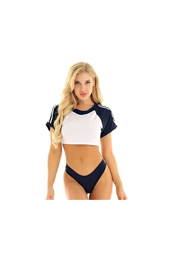 MSemis Femmes Sexy Lingerie Set Costume Déguisement Uniforme Scolaire Japonaise Cosplay Cheerleaders Chemise et String Babydo