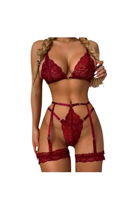 Lingerie Erothique Sexy, Femme Combinaison Trois Pièces Sexy avec Couture en Croisée sans Anneau Acier Nuisette Pyjama Body É