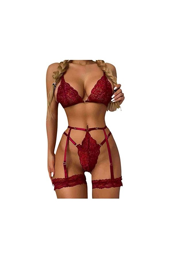 Lingerie Erothique Sexy, Femme Combinaison Trois Pièces Sexy avec Couture en Croisée sans Anneau Acier Nuisette Pyjama Body É