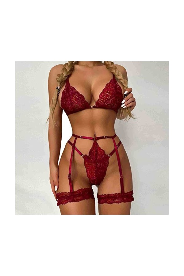 Lingerie Erothique Sexy, Femme Combinaison Trois Pièces Sexy avec Couture en Croisée sans Anneau Acier Nuisette Pyjama Body É