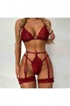 Lingerie Erothique Sexy, Femme Combinaison Trois Pièces Sexy avec Couture en Croisée sans Anneau Acier Nuisette Pyjama Body É