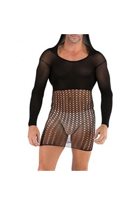 liaddkv Lingerie Homme à Capuche Grande Taille Combinaison Poche Hanche Maille Robe Corset Femme Lacets, Noir , taille unique