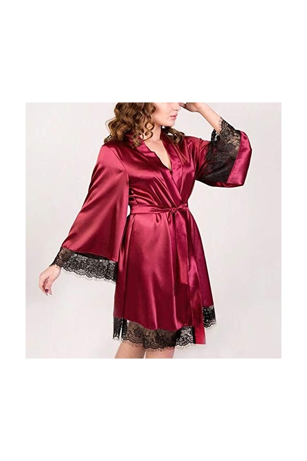 liaddkv Robe sexy en soie pour femme - Noir, Bordeaux, XXL