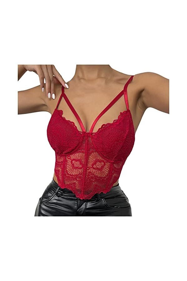 Lingerie sexy pour femme - Lingerie sexy en dentelle - Rouge - Sous-vêtements de nuit - Bandage sexy - Soutien-gorge en dente