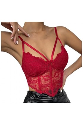 Lingerie sexy pour femme - Lingerie sexy en dentelle - Rouge - Sous-vêtements de nuit - Bandage sexy - Soutien-gorge en dente