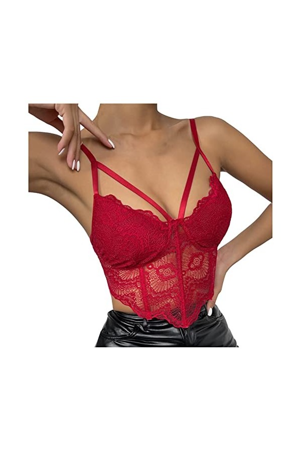 Lingerie sexy pour femme - Lingerie sexy en dentelle - Rouge - Sous-vêtements de nuit - Bandage sexy - Soutien-gorge en dente