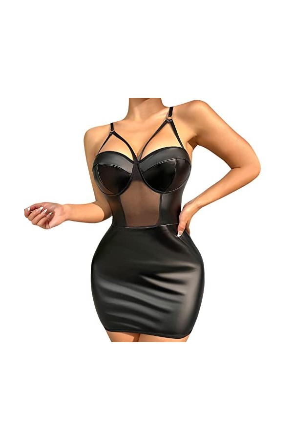 Lingerie Sexy Femme Coquine Hot Grande Taille Femmes 1PC robe Sexy sans manches fermeture éclair avant en cuir PU serré Sexy 