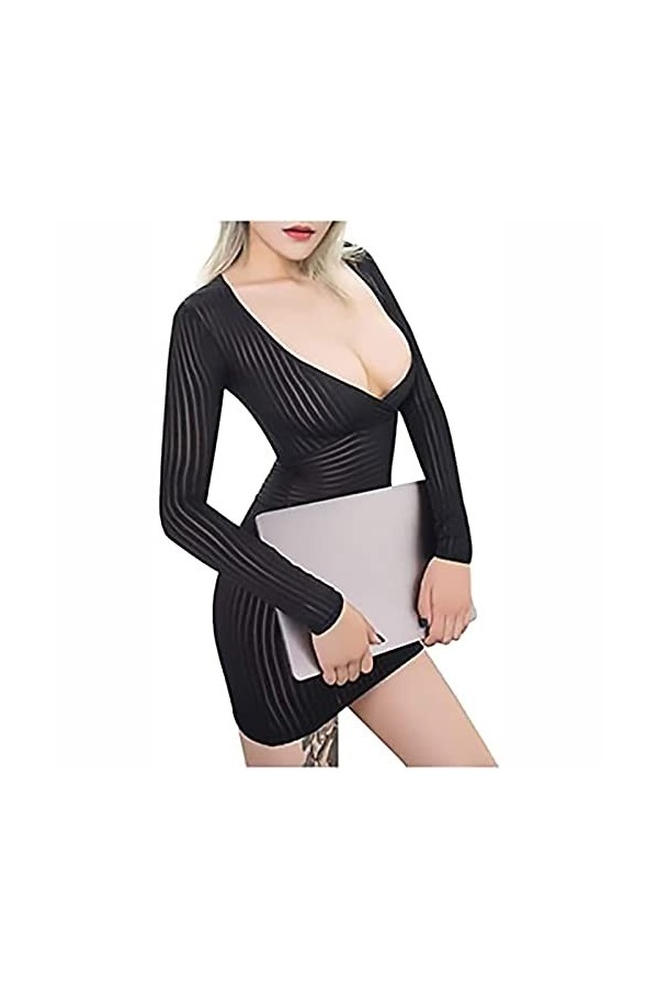 Jancosta Combinaison sexy à rayures pour femme - Combinaison sexy et élastique - Noir