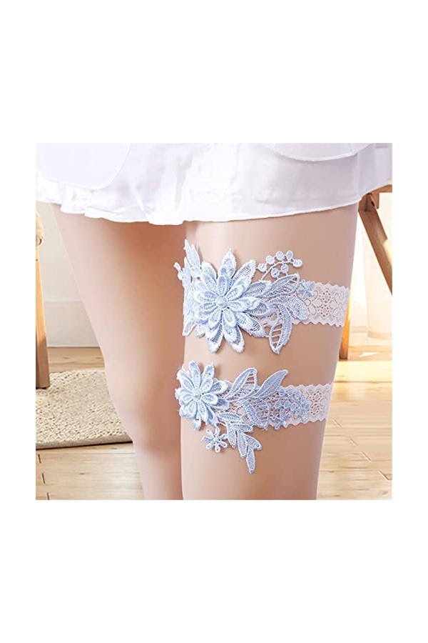 Imtrub Mariage pour mariée | Cuisse Extensible en Dentelle pour Bal | Jambe avec jarretière Florale Cousue à la Main Cadeau M