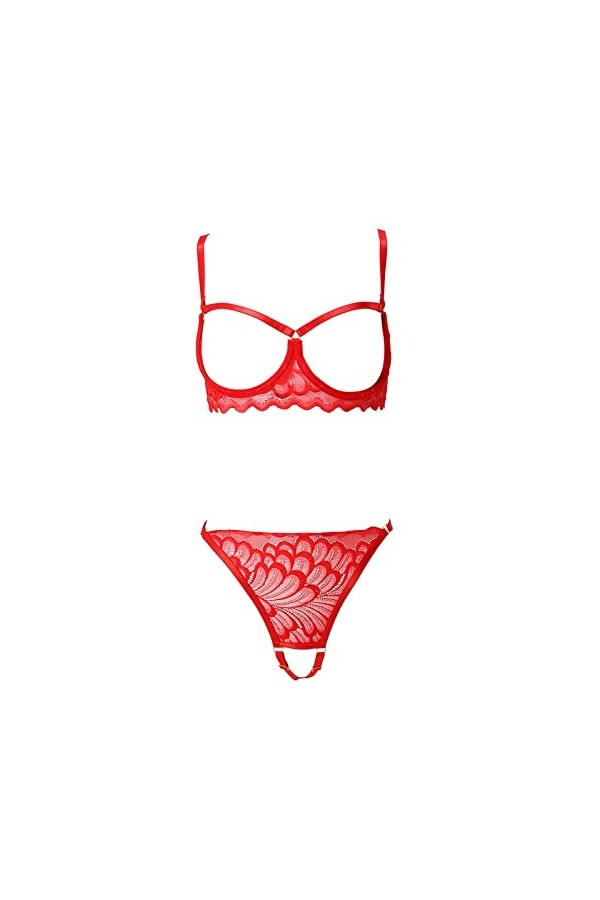 sous-Vetements Femme 2 Pièce Lingerie Sexy Ensemble Dentelle Vêtements De Nuit Erotique Ensemble Soutien Gorge et String Sexy