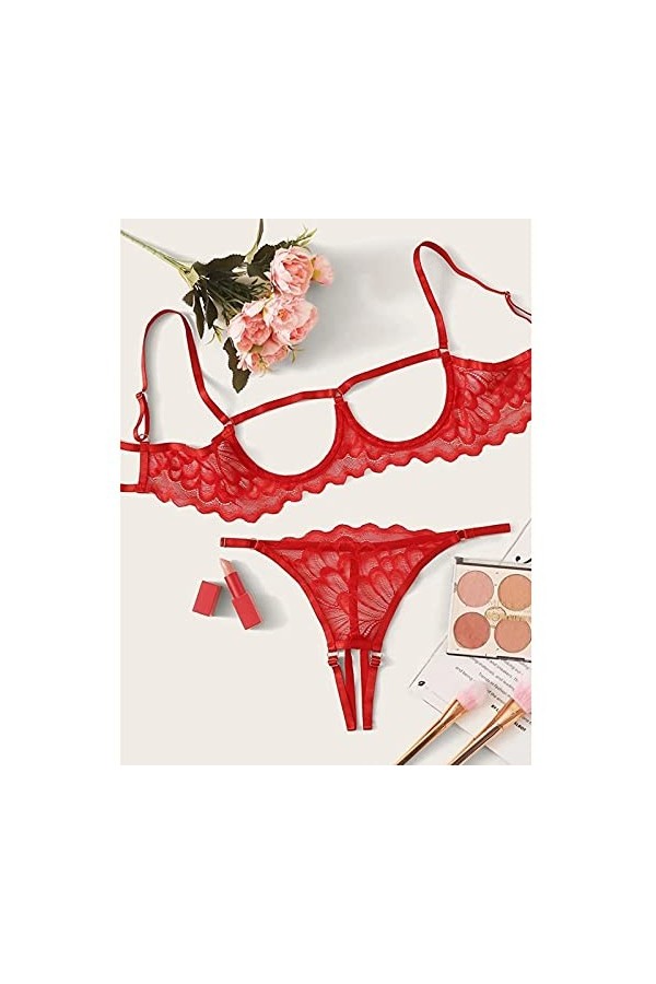 sous-Vetements Femme 2 Pièce Lingerie Sexy Ensemble Dentelle Vêtements De Nuit Erotique Ensemble Soutien Gorge et String Sexy