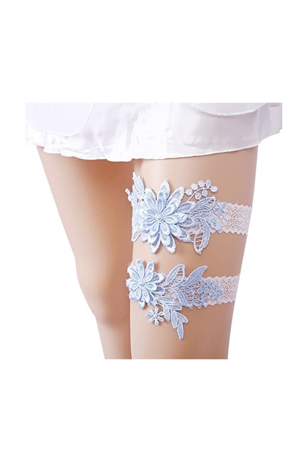 Fulenyi Mariage pour mariée - Cuisse Extensible en Dentelle pour Bal - Ceinture Jarretelles Florales, Cadeau Mariage Perles C