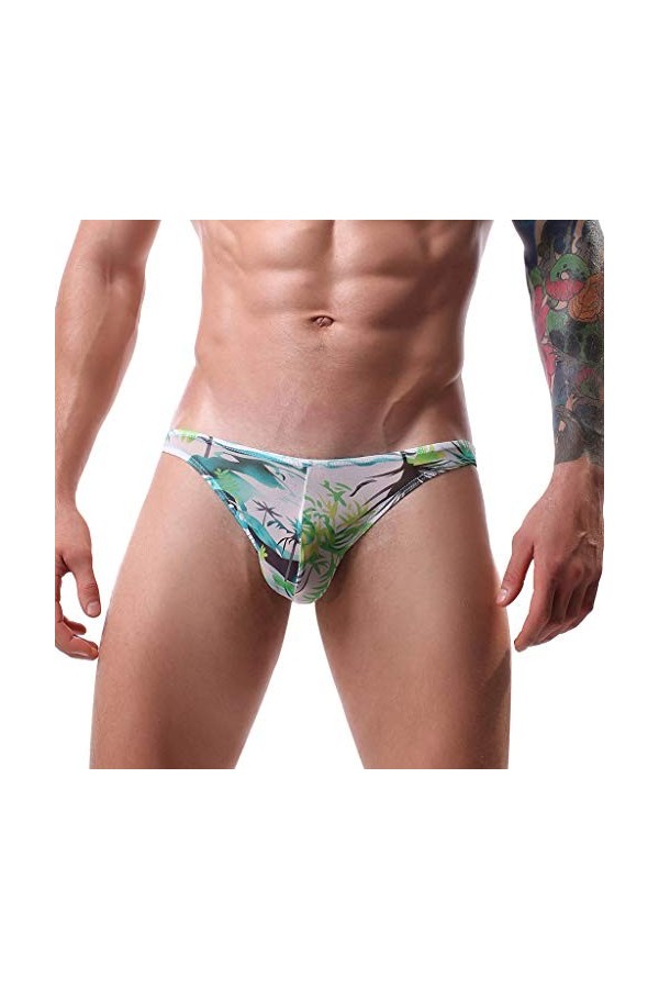 LOIJMK Sous-vêtements lavés avec imprimé darbre pour homme, sexy, respirant, avec impression naturelle, e, L