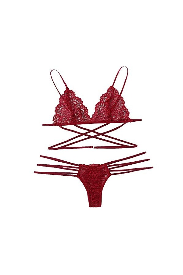 Fulidngzg Sous-vêtement sexy 2 pièces pour femme - Lingerie érotique - Lingerie en dentelle - Dos nu - Grande taille, Rouge 0
