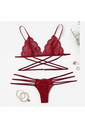 Fulidngzg Sous-vêtement sexy 2 pièces pour femme - Lingerie érotique - Lingerie en dentelle - Dos nu - Grande taille, Rouge 0