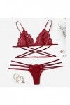 Fulidngzg Sous-vêtement sexy 2 pièces pour femme - Lingerie érotique - Lingerie en dentelle - Dos nu - Grande taille, Rouge 0