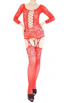 Combinaison Resille Ouverte – Lingerie Ultra Élastique – Rouge – 40-75 kg