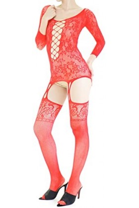 Combinaison Resille Ouverte – Lingerie Ultra Élastique – Rouge – 40-75 kg