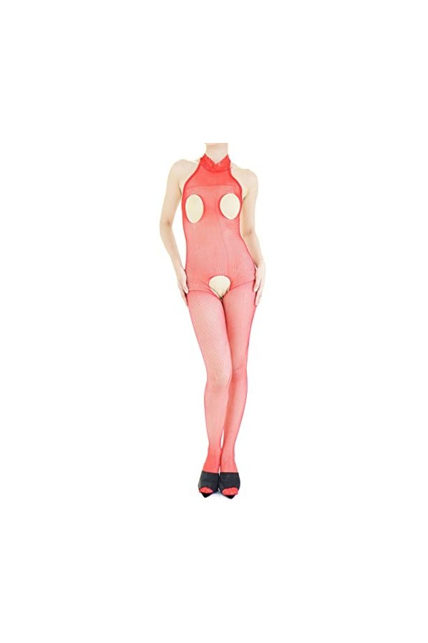 Combinaison Resille Ouverte – Lingerie Ultra Élastique – Rouge – 40-75 kg