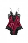 Soutien-gorge sexy en dentelle pour femme Siam sans manches Body Body Costume Babypad Sexy Mini jupe Femme, Bordeaux, XL