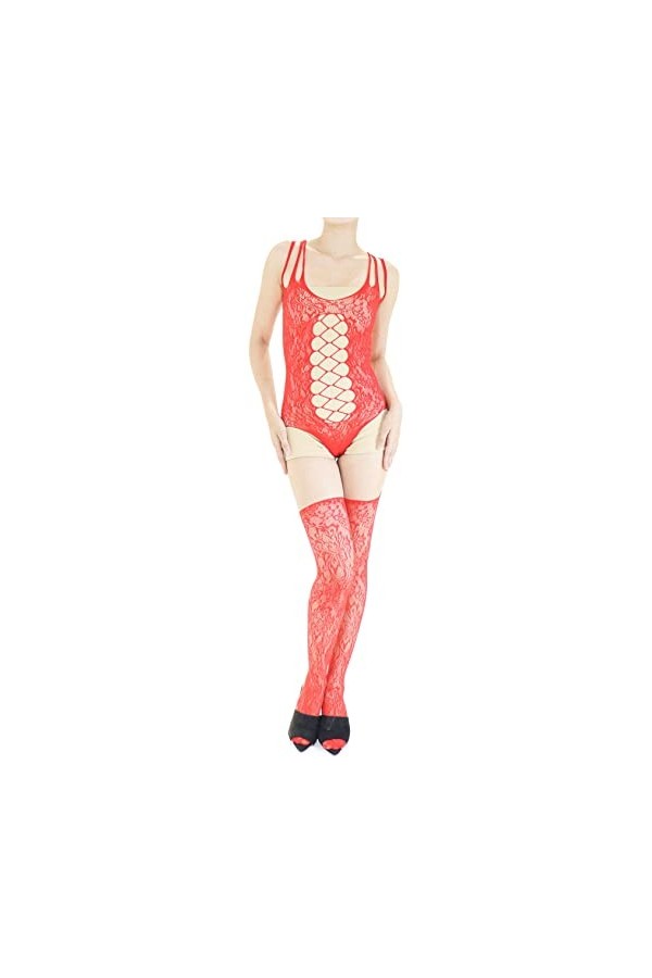 Combinaison Resille Ouverte – Lingerie Ultra Élastique – Rouge – 40-75 kg