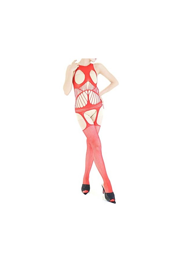 Combinaison Resille Ouverte – Lingerie Ultra Élastique – Rouge – 40-75 kg