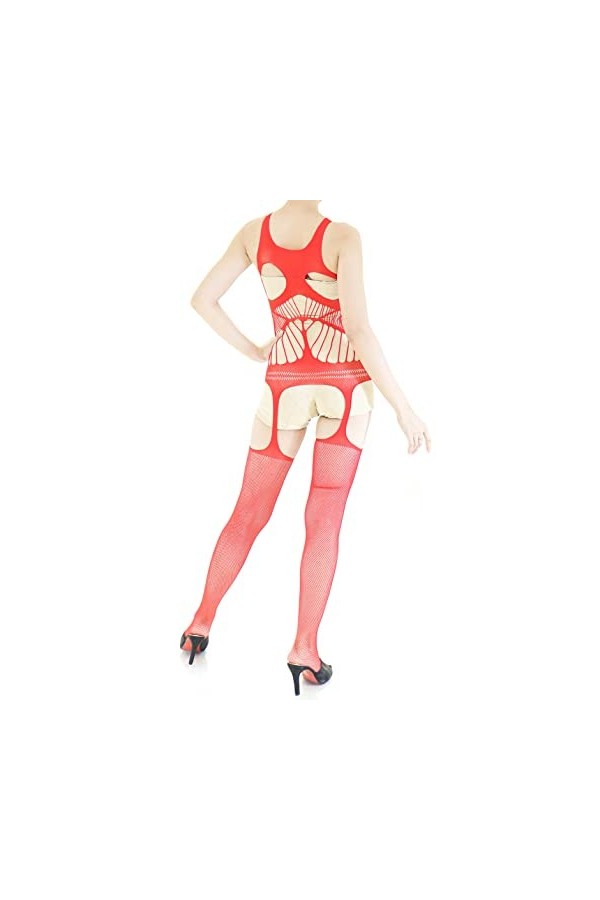 Combinaison Resille Ouverte – Lingerie Ultra Élastique – Rouge – 40-75 kg