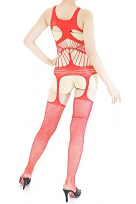 Combinaison Resille Ouverte – Lingerie Ultra Élastique – Rouge – 40-75 kg